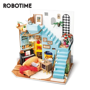 

Robotime 2020 New Arrival 214pcs DIY Joy's Peninsula Living Room Doll House with Furniture Children Adult Miniature Dollhouse