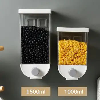 

1000/1500ML Dry Food Storage Containers Plastic Kitchen Wall Mounted Rice Storage Jar Box Food Dispenser Fresh Pot Container 15