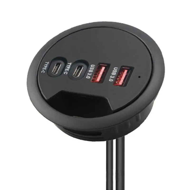 

EU US Mounting In-Desk 4 Ports USB 3.0 USB C Type C Hub Power Adapter Multi Splitter for PC Laptop Computer Cellphone Tablet