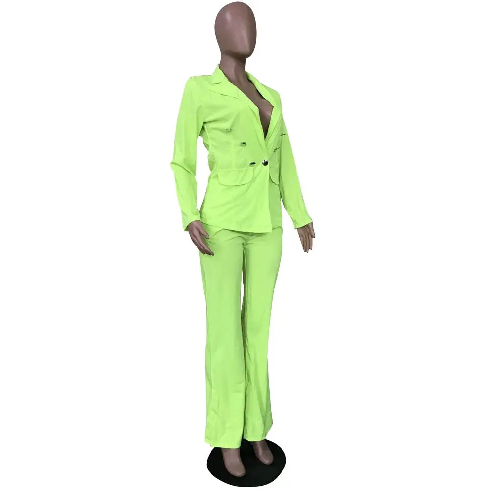 Зимние женские офисные костюмы с длинным рукавом флуоресцентный зеленый Блейзер и брюки костюм комплект из двух предметов женский спортивный костюм наряд GLD8310