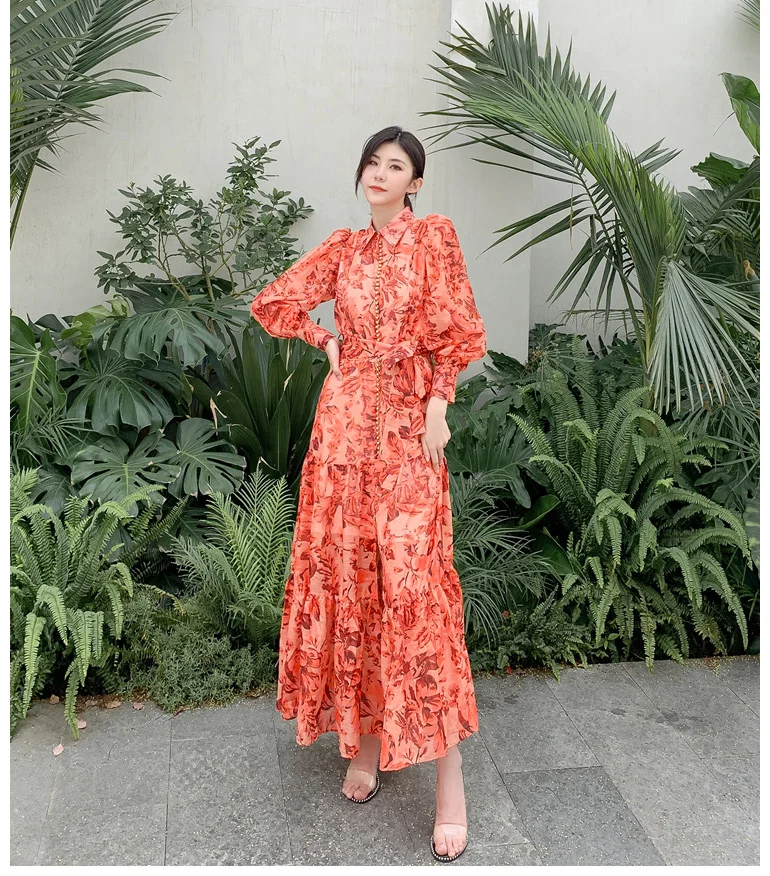 Tingfly Vintage Designer Elegant Floral Long Maxi Dress Single