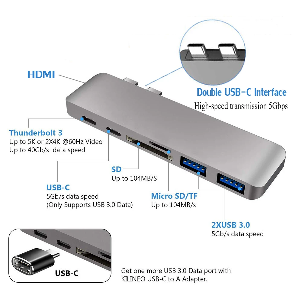 USB 3,1 type-C концентратор адаптер macbook pro usb c концентратор hdmi 7 в 1 4K Thunderbolt 3 USB C концентратор с TF считыватель SD карт слот PD для Pro Air