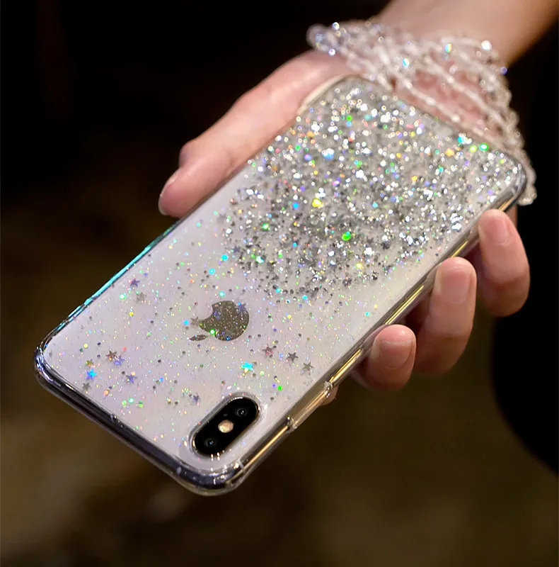 

Bling Glitter Sequins Transparent Soft TPU Case For iPhone 6 6S 7 Plus 8 plus X XR XS Case cover For iPhone XS max coque fundas
