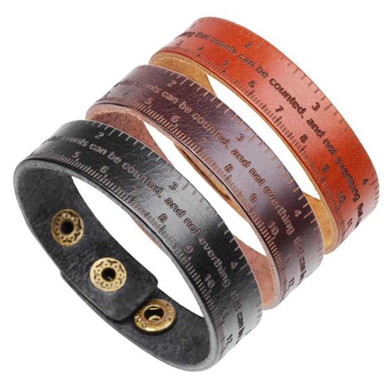 

Fashion Scale Measuring Ruler Leather Bracelet Snap Button Cuff Bangles Punk Men Women Jewelry Gifts