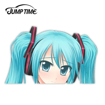 

Jump Time 13cmx9.8cm Hatsune Miku BIG HEAD Anime Car Stickers Waifu Decals Laptop Car Styling Motorcycle Car Accessories