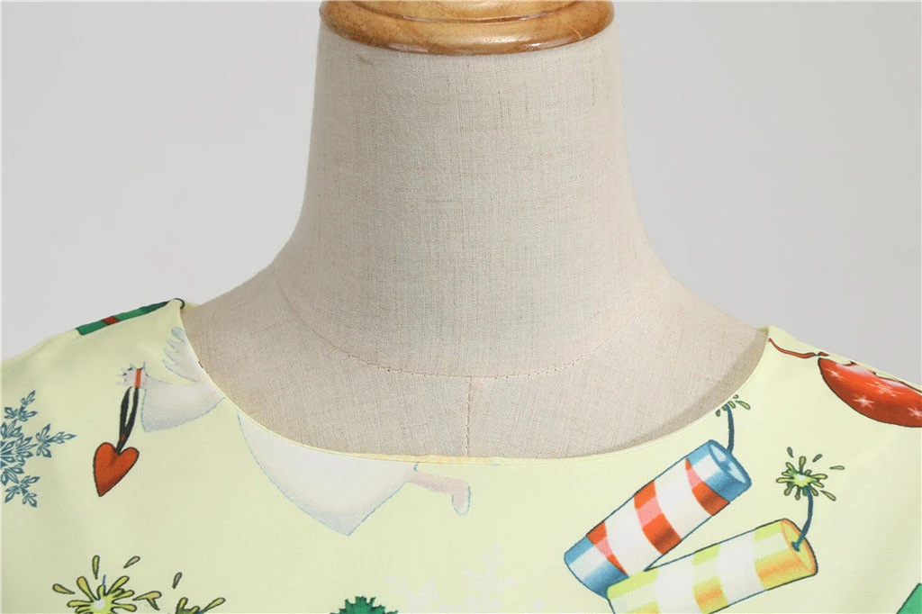 JAYCOSIN Fashion Womens Christmas Dress  Santa Claus Stripe Print Vintage Swing Dress Vestido Navidad Mujer Xmas Dress Beige 918