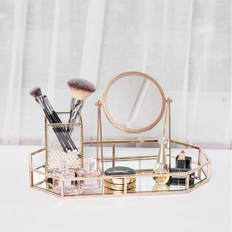 

Single-Sided Countertop Mirror Golden Makeup Mirror 360 Degrees Rotating with Stand Desktop Decorative Mirrors Decor Supplies