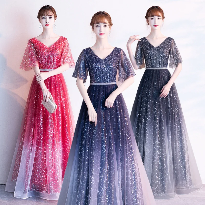 

2020 Real Vestido Cocktail Evening Dress Female Stars Long Nobility Host Party Costumes Into National People's Congress 'choir