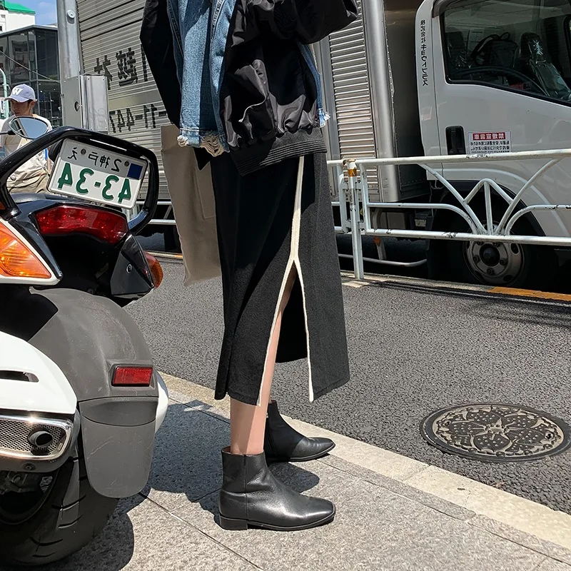 

Knitted Skirt Skirt Women's High-waisted 2019 Autumn New Style Slimming Mid-length Slit One-step Skirt