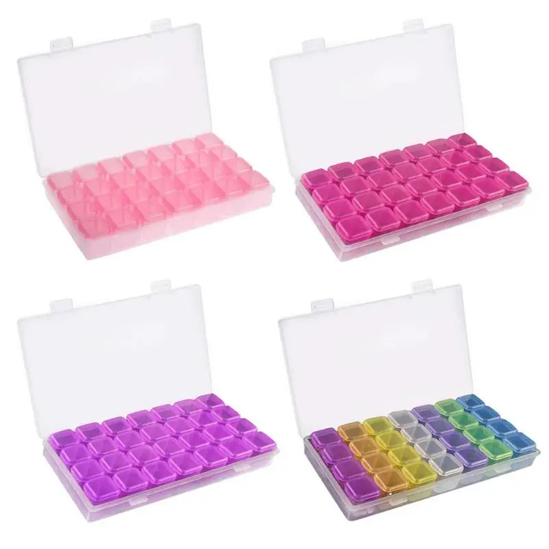 

28 Slots Nail Art Storage Box Plastic Transparent Display Case Organizer Holder For Rhinestone Beads Ring Earrings