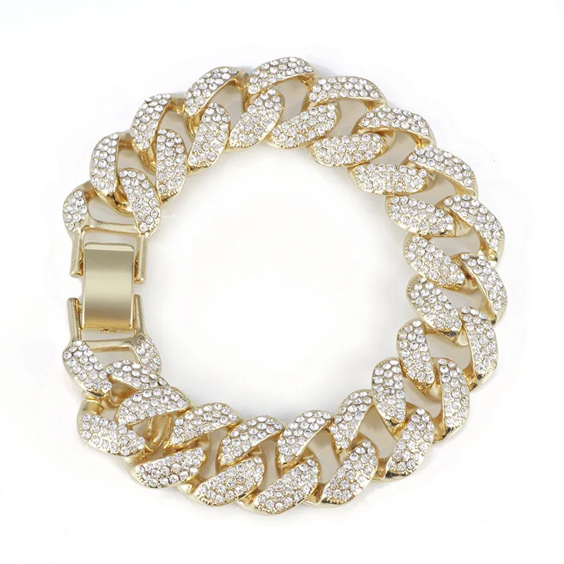 Gold Bracelet Шикарное платье в стиле «хип-хоп» браслет 3 дренаж дрель Майами в Кубинском стиле Цепочки и ожерелья мужской золотой серебряное ожерелье со стразами браслет; Комплект бижутерии подарок - Окраска металла: Gold Bracelet