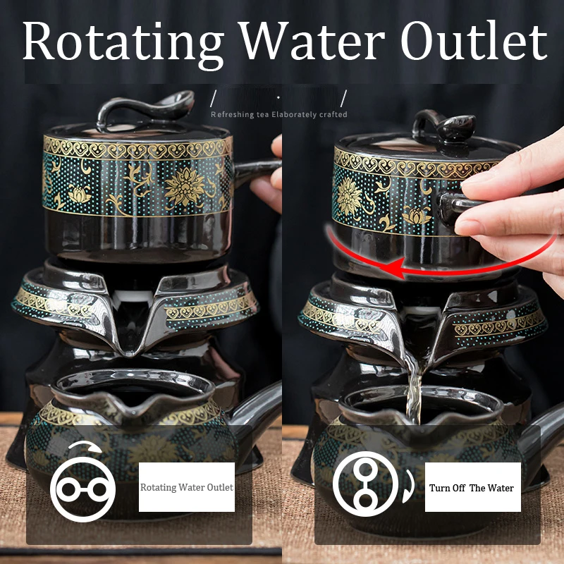 Ceramic Stone Grinding Semi-automatic Kung Fu Tea Set Creative Wisteria Gilding Tea Ceremony Supplies
