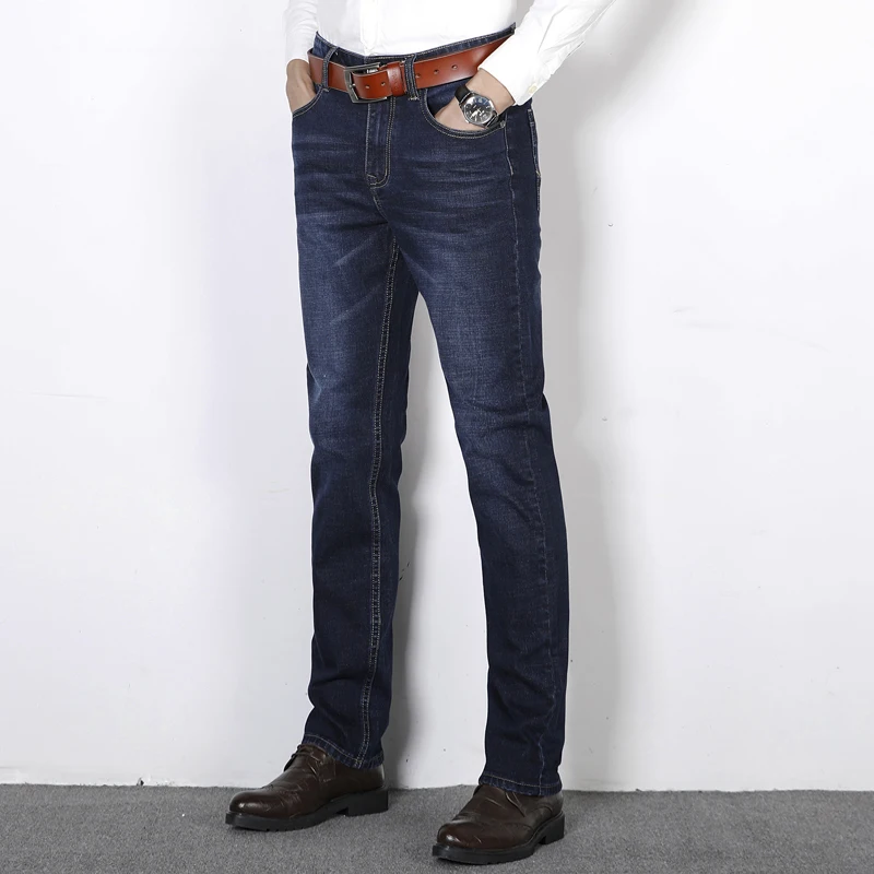 Promo Men's Jeans High Waist Business  waist Denim  Blue Leisure stretch Pants Slim fit Straight Loose Jeans classic trousers men28-42