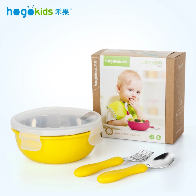Hogokids Dish Set of Children's Dishes Stainless Steel Bowl Children's Dish Tableware for Feeding Baby Feeding Bowl Dinnerware