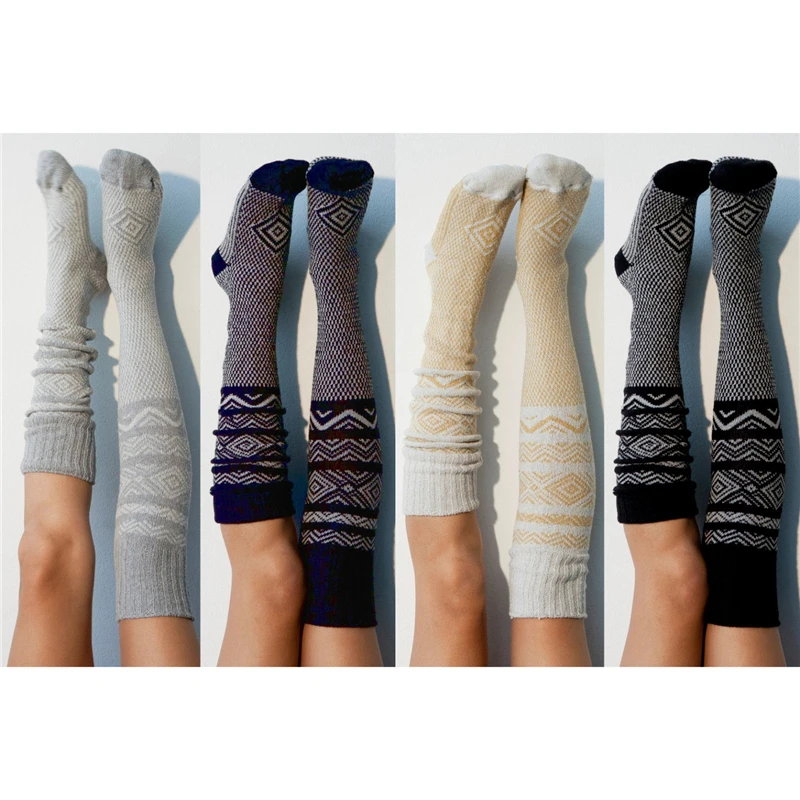 

Autumn And Winter Print Striped Stockings, Cotton Warm Women's Knee Socks, Fashionable And Versatile, Street Wear