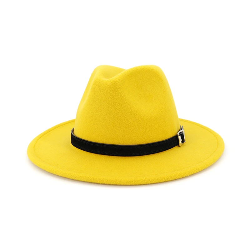 MIX BROWN Men Women Vintage Wide Brim Adjustable Felt Fedora Hat Unisex Premium Australian Wool Panama Hats with Belt Buckle