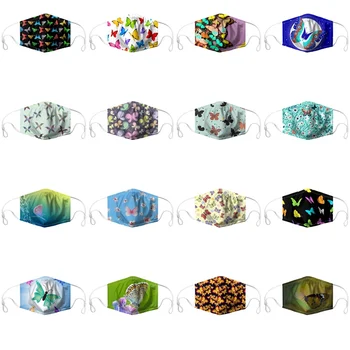 

1 PCS Adult Mask Butterfly Pattern Breathable Washable Reusable Mask with 2 Filters PM2.5 Anti-dust Windproof Pringting Mask