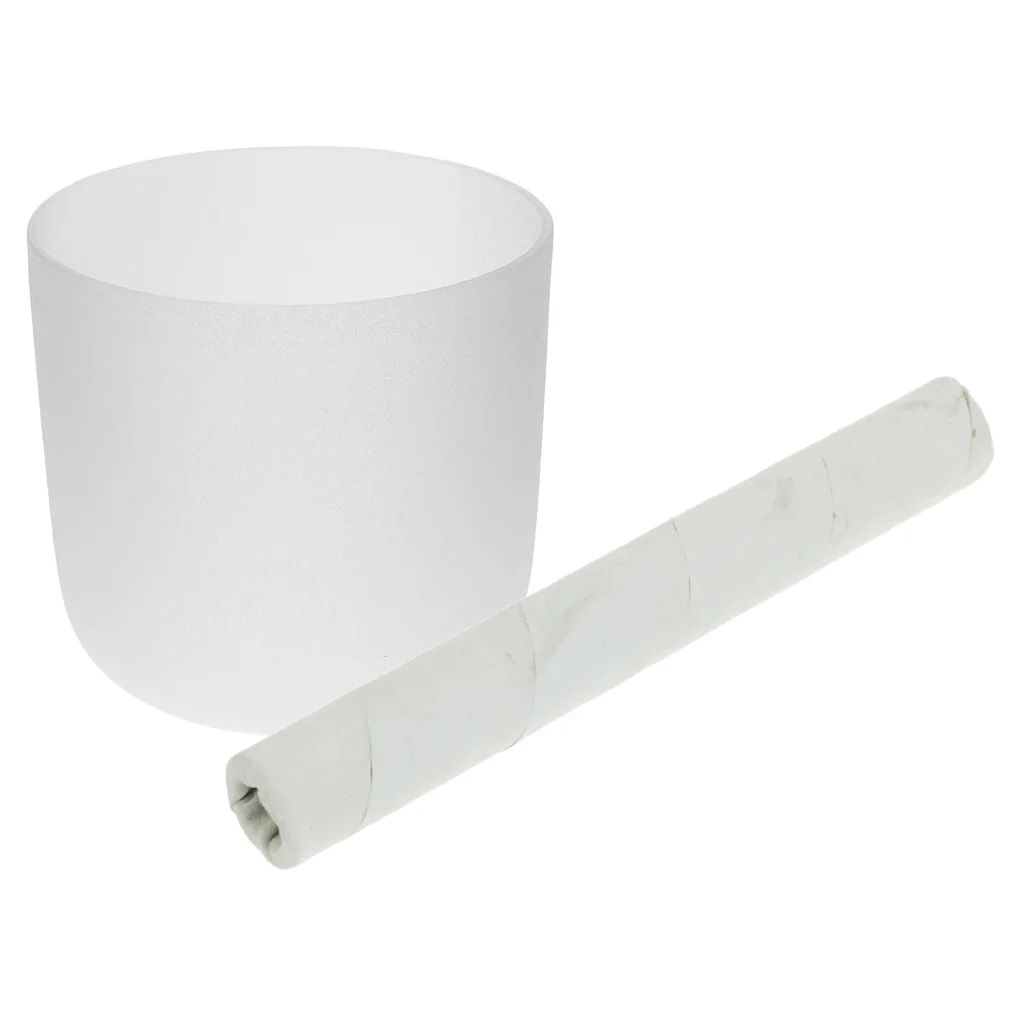Root Chakra Quartz Crystal Singing Bowl C Note Excellent Design Beautiful Style 8 Inch White with Suede Mallet