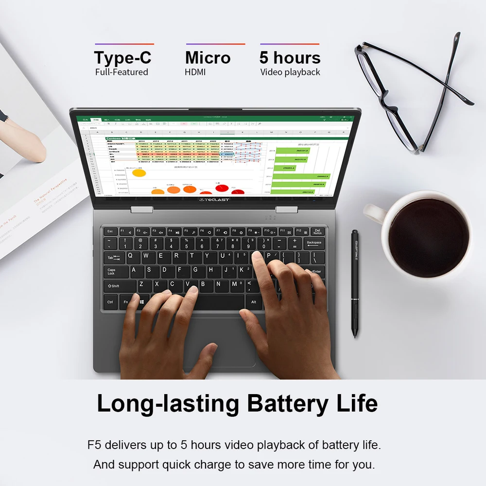 Ноутбук с сенсорным экраном Teclast F5, Intel, 8 ГБ ОЗУ, 256 Гб SSD, Windows 10, 1920*1080, быстрая зарядка, 360 Вращающийся сенсорный экран, 11,6 дюймов