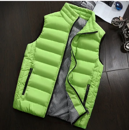 Fluorescent green Жилет мужской модный зимний жилет пальто мужской повседневный пуховик мужской тонкий теплый кардиган ветрозащитный модный мужской жилет размер S-5XL - Цвет: Fluorescent green