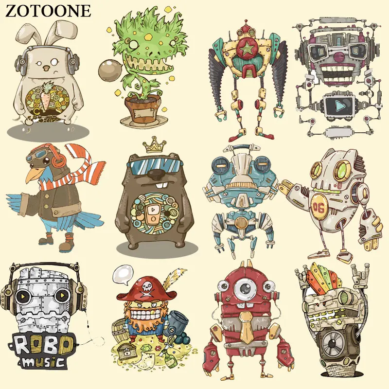 

ZOTOONE Cartoon Robot Monster Patches Animal Stickers Iron on Transfers for Clothes T-shirt Heat Transfer Accessory Appliques E