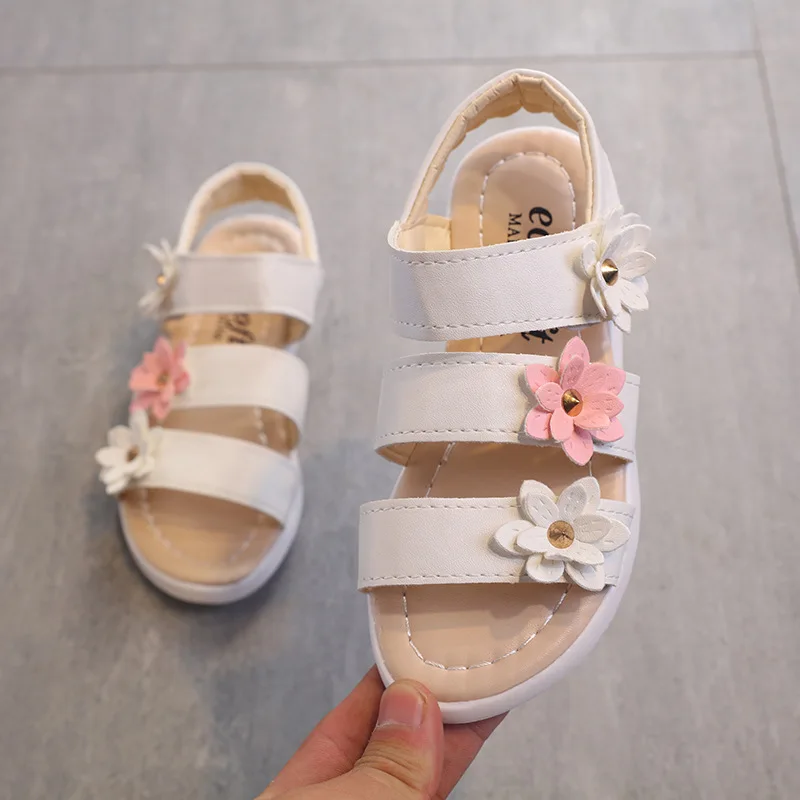 Children's Summer Sandals Girls Princess Flower Shoes Kids Flat Sandals Baby Girl Gladiator Soft