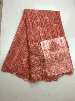 

Dusty pink African Lace Fabric 2019 Embroidered Nigerian Beaded Laces Fabric.High Quality French Tulle Lace Fabric For Women