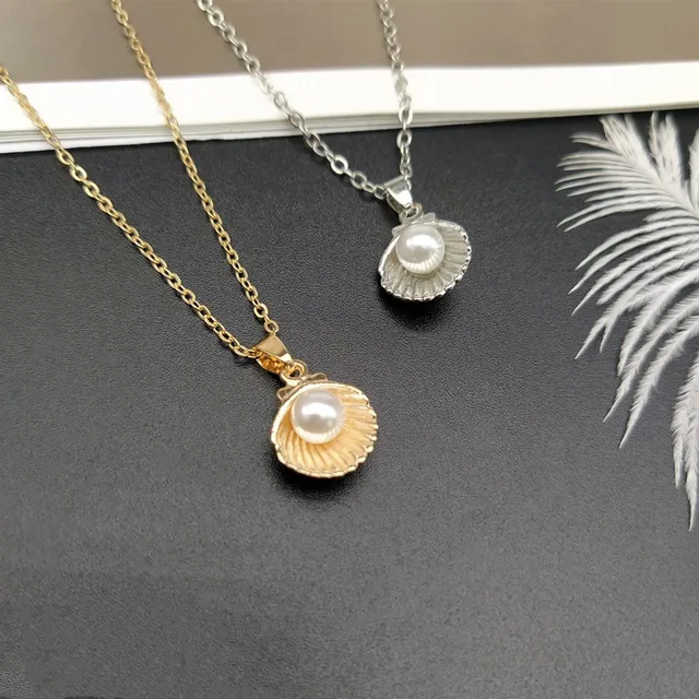 שרשרת תליון מראה קיץ מגניבה עם פנינה מדמה לנשים, תכשיטי צוואר אופנתיים בסיטונאות ובמשלוח ישיר 1