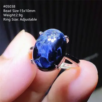 

15x10mm Genuine Namibia Natural Cat Eye Pietersite Blue Adjustable Ring Chatoyant Oval 925 Sterling Silver AAAAA