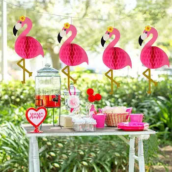 

Flamingo Honeycomb Ball Paper Pompoms Flower Lantern Ball for Tropical Hawaiian Luau Wedding Party Garland Decoration