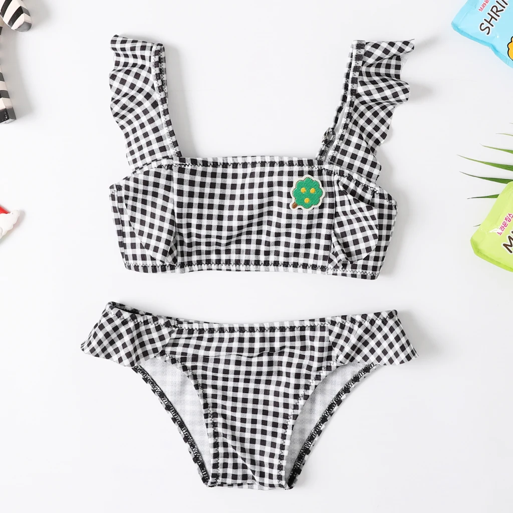 

2020 New Baby Girl's Bikini Set Classic Black Geometric Swimsuit Lollipop Flounce Swimwear little Girl Adjustable Bathsuit