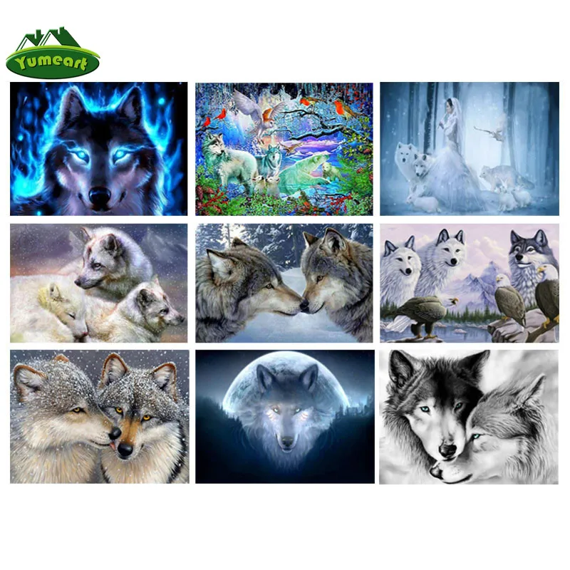 

Paint With Diamonds Painting Animal White Wolves Cross Stitch Square Diamond Dotz Embroidery Crystal Rhinestone Mosaic Picture