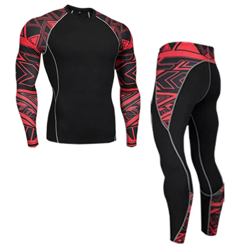 sets8 men's clothing compression men t-shirt+ leggings rashgard kit long sleeves top for fitness man tracksuit thermal underwear base - Цвет: sets8