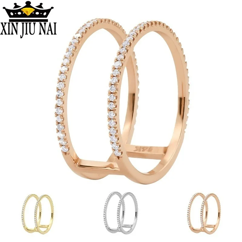

3 Colors Simple Double Layer Crystal Zirconia Engagement Ring Copper Wedding 925 Rings For Women Party Jewelry Christmas Gift