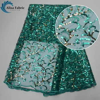

Alisa 2019 New Arrived African Lace Fabrics 5 Yards/piece French Tulle Lace Fabrics With Sequins And Embroidery For Prom Dress