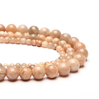 

Natural orange moonstone 4-14mm round Gemstone beads for 925 sterling silver Jewelry Making Necklace Bracelet 15inch ICNWAY