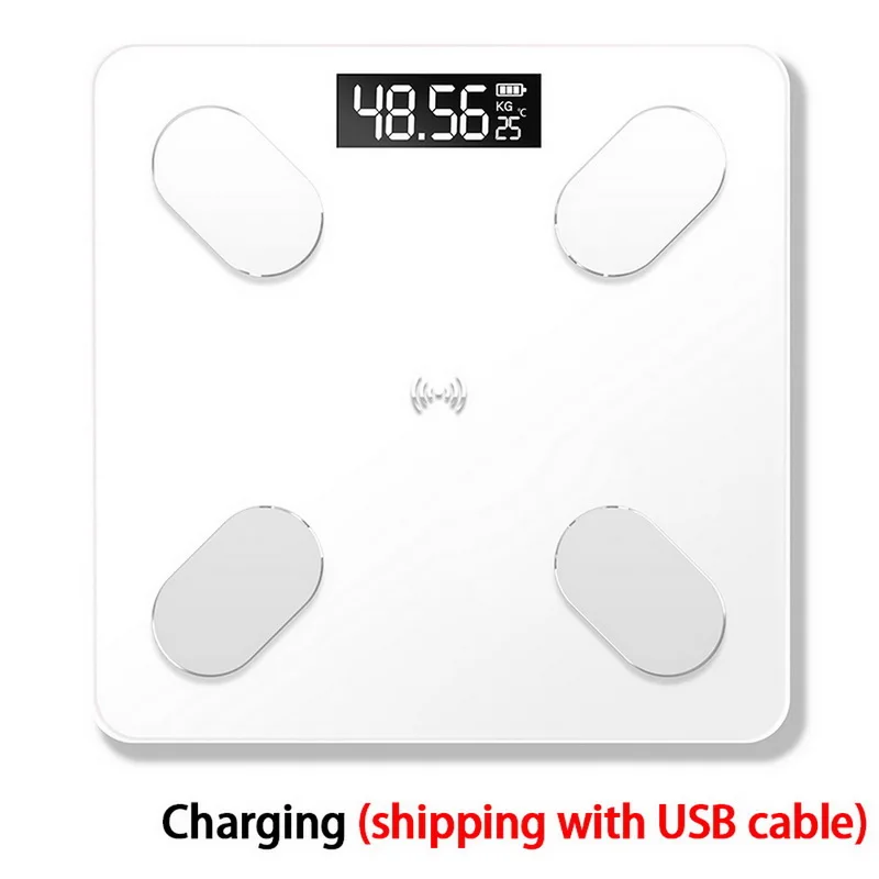 Battery White Junejour Bluetooth весы напольные весы для тела весы для ванной смарт-дисплей с подсветкой весы для тела Вес тела Жир вода мышца BMI - Цвет: Battery White