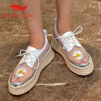 

JOUIR TALONS Droship Genuine Leather Women Boots Round Toe Med Heel Platform Flower Flats Spring/Autumn Casual Woman Shoes