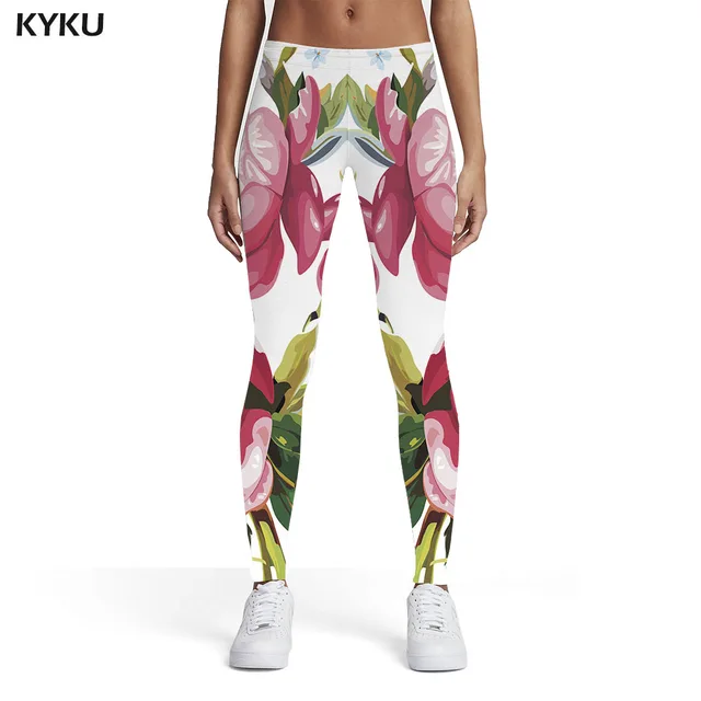 KYKU Leggings con flores para mujer, pantalones elásticos con de licra, mallas informales, estilo lápiz Funky|Mallas| - AliExpress
