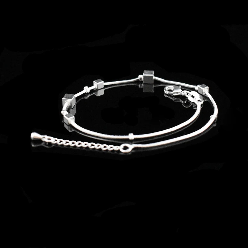 Hot Sale Beach Anklet 925 Sterling Silver Ladies Square Pendant Foot Chain Bracelet Women Fashion Anklets Pulseras Jewelry Gift