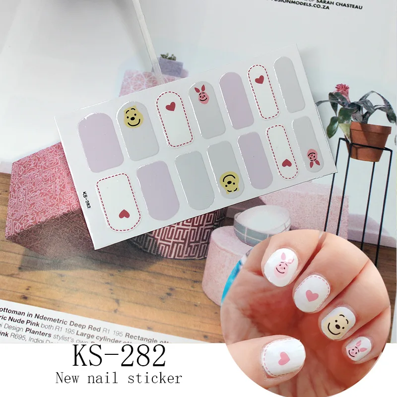 14 стикеров/листов для ногтей, Геометрическая полоса, цветной узор, водонепроницаемый клейкий слайдер для маникюра, полный набор для обертывания, инструменты для декора - Цвет: KS-282