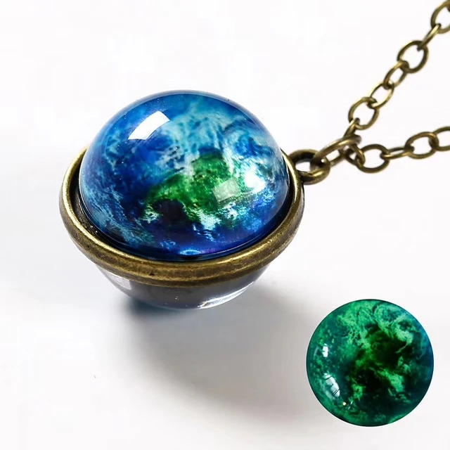 Collar con colgante Retro de doble cara para hombre y mujer, colgante luminoso de cristal de universo, Planeta, tierra, Galaxia, nebulosa, imagen de arte cósmico, joyería 1