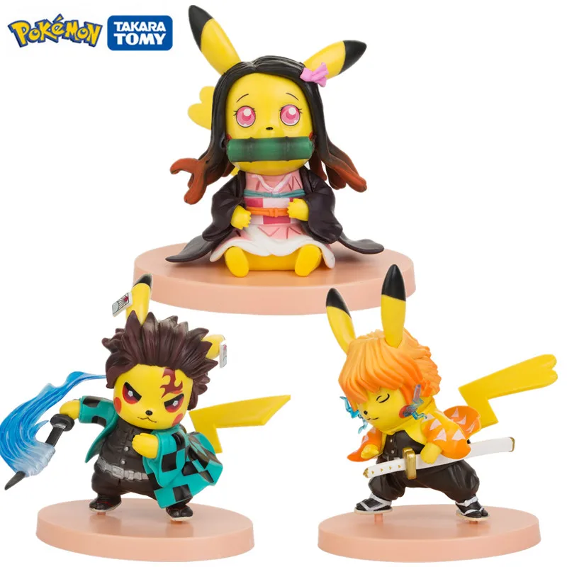 

11CM Pokemon Toys Collect Action Figure Doll Anime Cosplay Pikachu Kamado Tanjirou Kamado Nezuko Agatsuma Zenitsu For Kids Gift