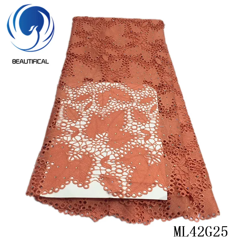 

BEAUTIFICAL Water soluble lace fabric with stones High quality nigerian eyelet guipure lace fabric for women 5yards ML42G25