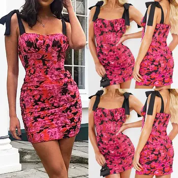 

Womens Sexy Floral Mini Bodycon Dress Evening Party Cocktail Clubwear Fashion Casual Slim High Waist Sleeveless Pencil Dress