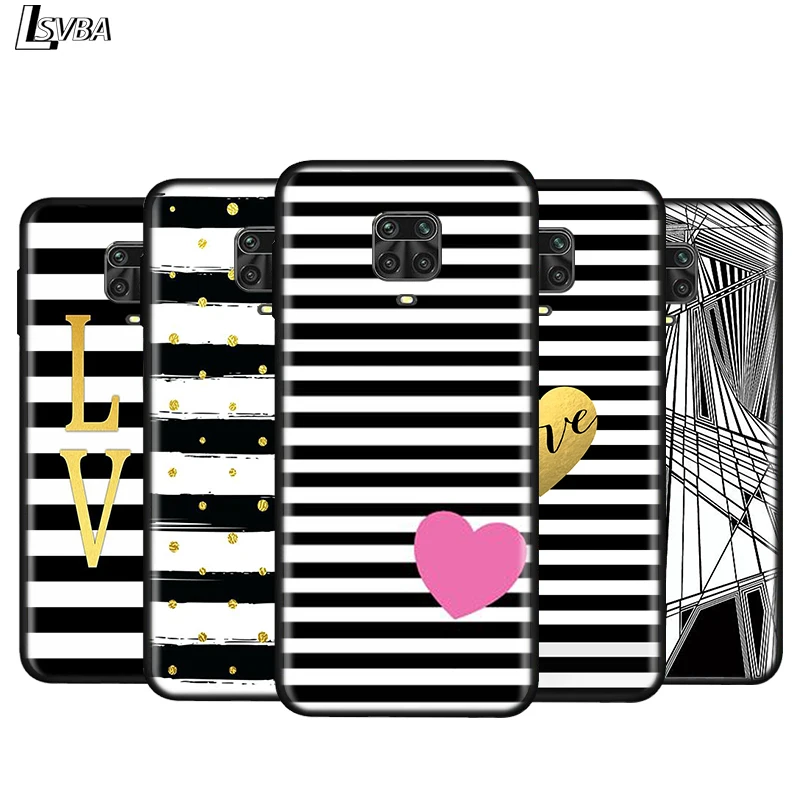 

Silicone Cover Black white Stripe For Xiaomi Redmi Note 9 9S Max 8T 8 7 6 5 Pro 5A 4X 4 Bright Black Phone Case