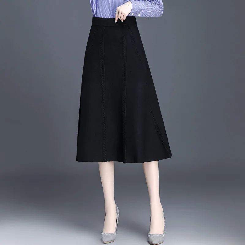 Faldas mujer moda новая длинная юбка женская осенняя и зимняя юбка с надписью Женская трикотажная шерстяная плиссированная юбка Толстая Jupe femme - Цвет: Azr7708 black
