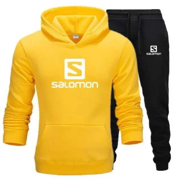 yellow black - B Осень-зима, брендовая мужская спортивная одежда, спортивные костюмы для бега, мужские хип-хоп толстовки с капюшоном+ штаны, спортивные костюмы, повседневные комплекты - Цвет: yellow black - B