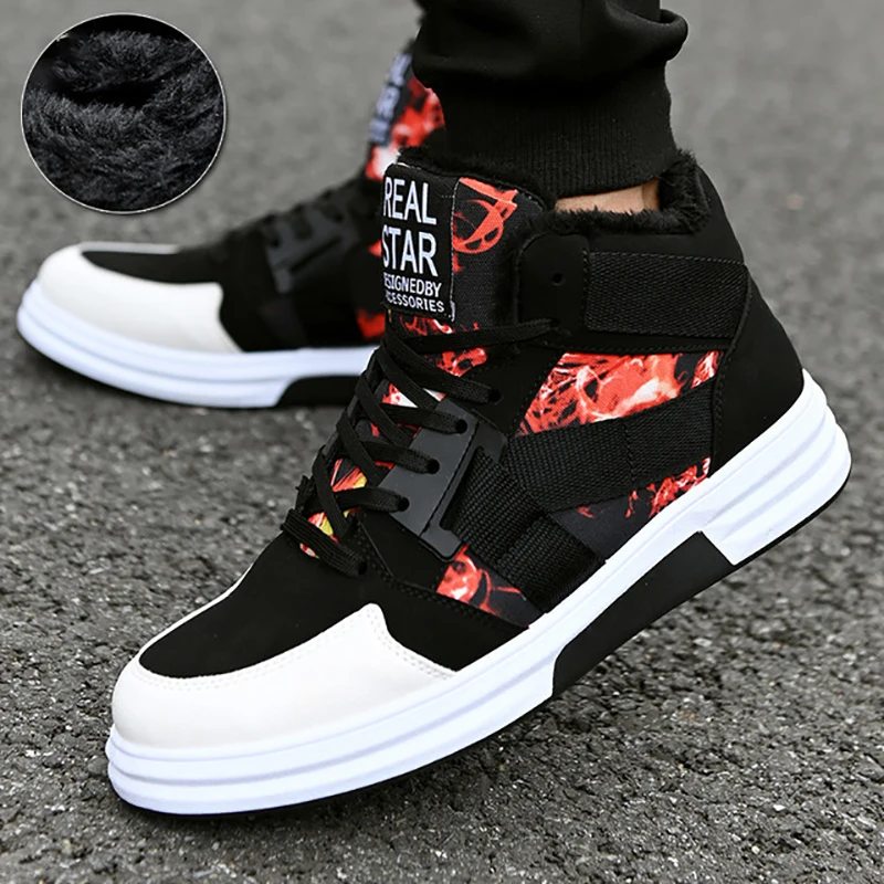 warm-red Men Shoes Winter Sneakers Camouflage Tenis Trainers Mans Footwear Warm Winter Shoes High Top Sneakers Men Vulcanized Shoes - Цвет: warm-red
