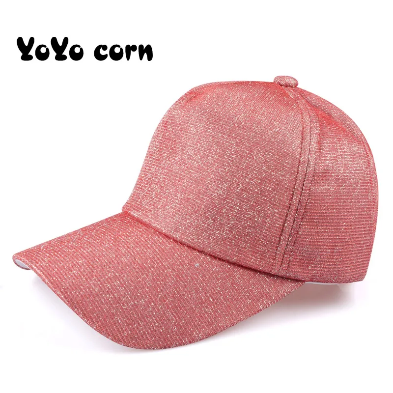 YOYOCORN, Повседневная Бейсболка с конским хвостом, Женская регулируемая бейсболка, блестящая Кепка в стиле хип-хоп с блестками, женская летняя блестящая Кепка для папы - Цвет: Rose red